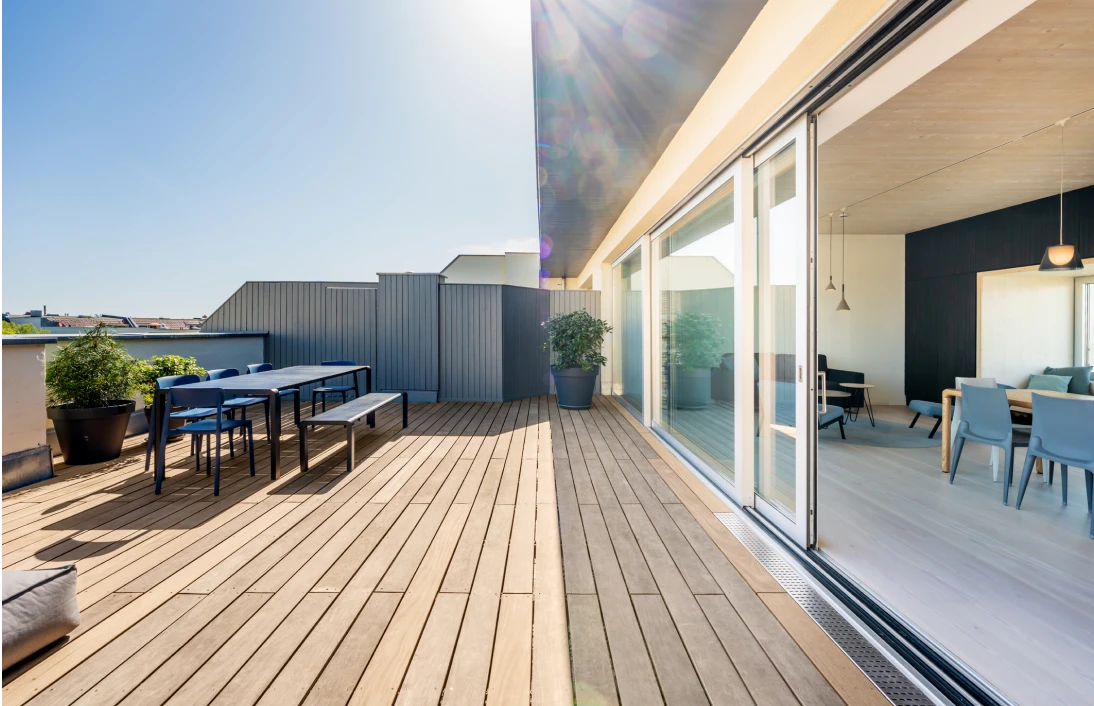 Modern outdoor patio with seating